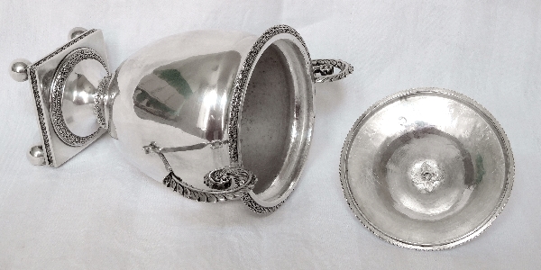 Antique French sterling silver drageoir, candy box or sugar bowl, early 19th century