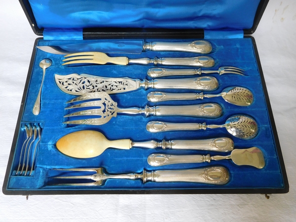 Sterling silver serving pieces set, late 19th century, silversmith Alphonse Debain