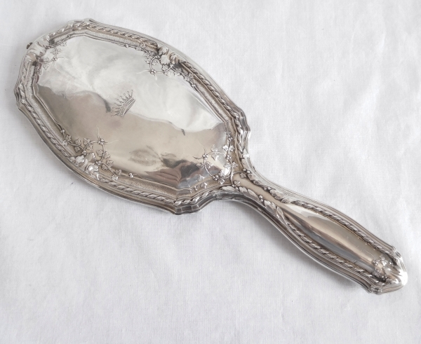 Miroir face à main de style Louis XVI en argent massif, couronne de Comte