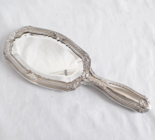 Miroir face à main de style Louis XVI en argent massif, couronne de Comte