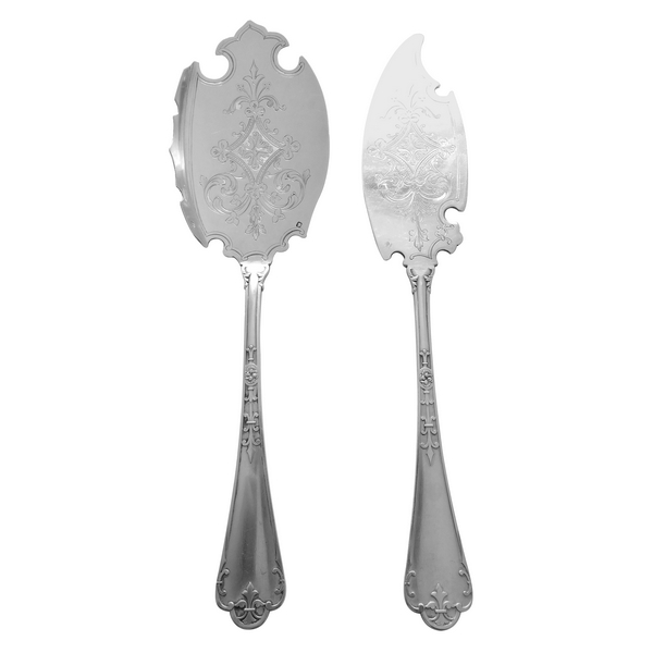 Sterling silver dessert serving set, Gothic style, Fer de Lance pattern, silversmith Puiforcat