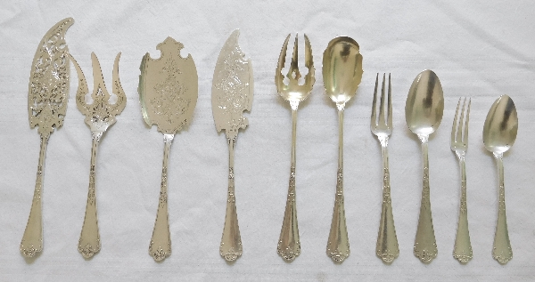 Sterling silver dessert serving set, Gothic style, Fer de Lance pattern, silversmith Puiforcat