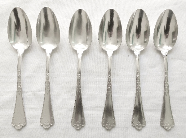 Sterling silver flatware set for 6, Gothic style, Fer de Lance pattern, silversmith Puiforcat