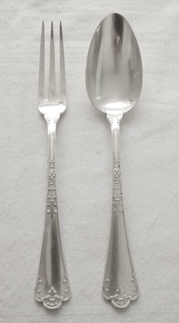 Sterling silver flatware set for 6, Gothic style, Fer de Lance pattern, silversmith Puiforcat