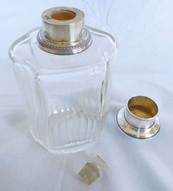 Baccarat and sterling silver whisky bottle, crown of Baron