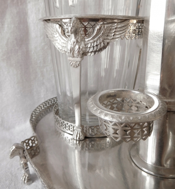 Empire sterling silver oil and vinegar set, French rooster hallmark, silversmith Antoine Henri Dubois