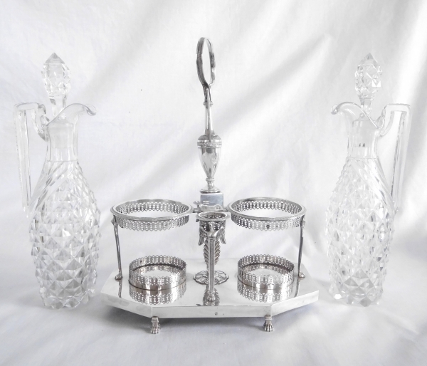 Empire sterling silver oil and vinegar set, French Rooster hallmark (1798 - 1809)