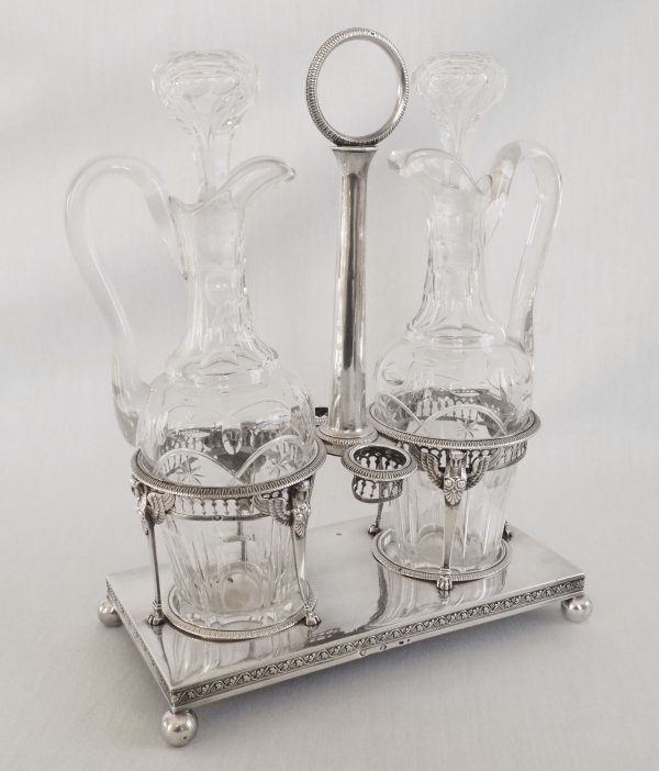 Empire sterling silver oil and vinegar set, French hallmark Rooster, early 19th century