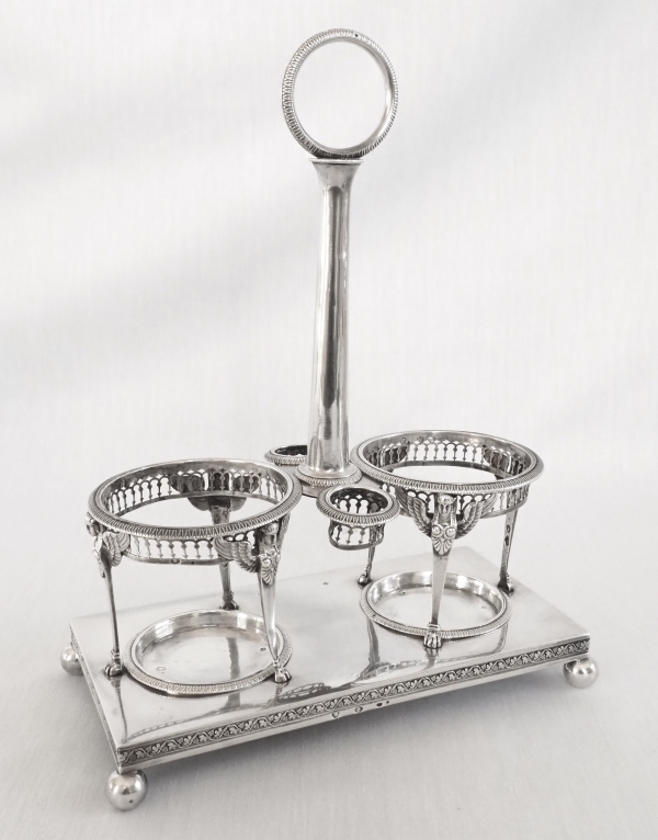 Empire sterling silver oil and vinegar set, French hallmark Rooster, early 19th century