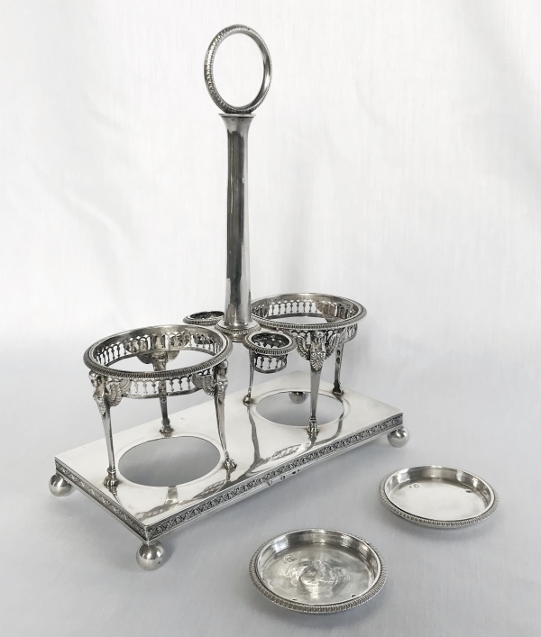 Empire sterling silver oil and vinegar set, French hallmark Rooster, early 19th century