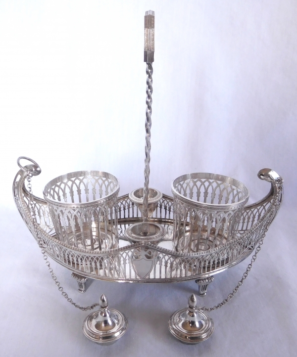 Sterling silver oil and vinegar set, late 18th century production