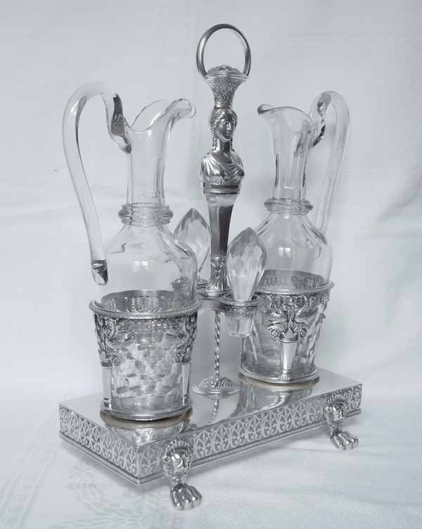 Empire sterling silver oil and vinegar set, early 19th century