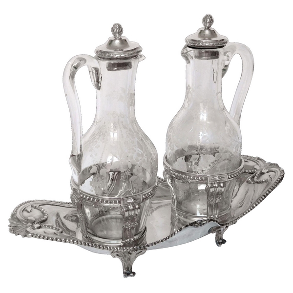 Antique French sterling silver oil & vinegar set, 18th century - Louis XVI period