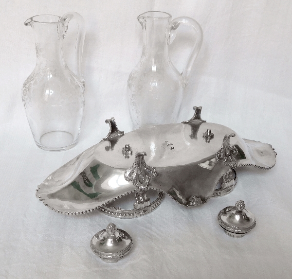 Antique French sterling silver oil & vinegar set, 18th century - Louis XVI period