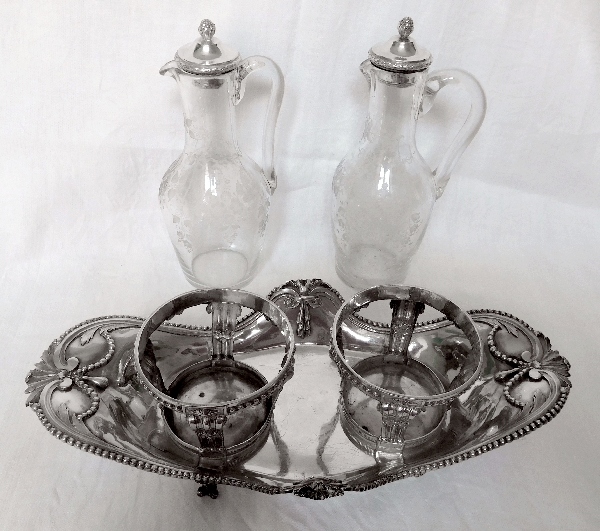 Antique French sterling silver oil & vinegar set, 18th century - Louis XVI period