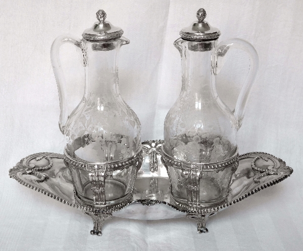 Antique French sterling silver oil & vinegar set, 18th century - Louis XVI period