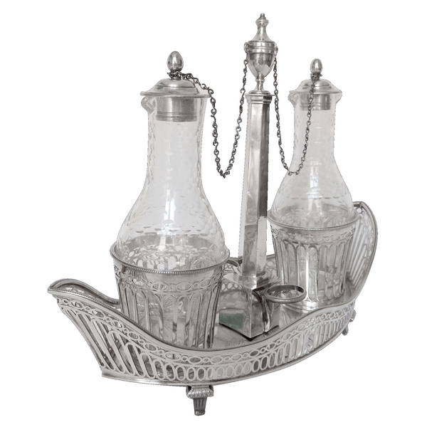 Antique French sterling silver oil & vinegar set, 18th century - Louis XVI period