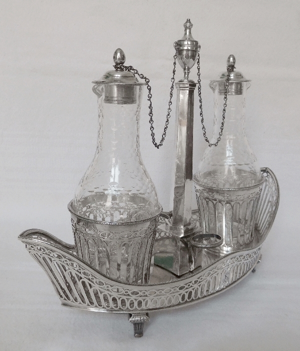 Antique French sterling silver oil & vinegar set, 18th century - Louis XVI period