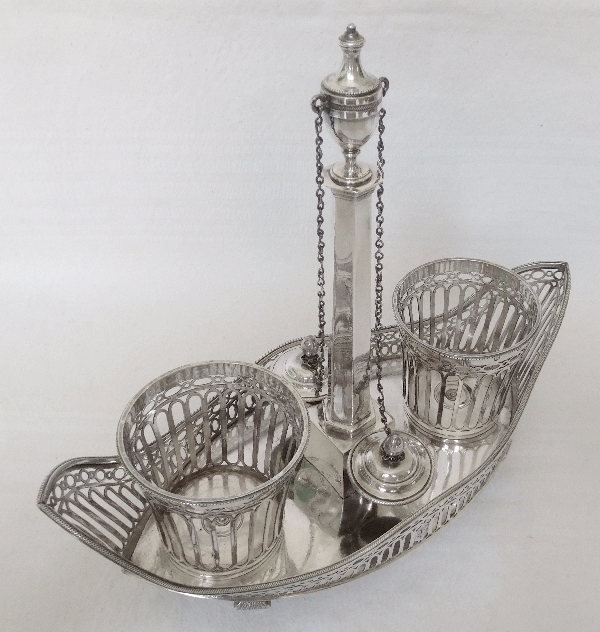 Antique French sterling silver oil & vinegar set, 18th century - Louis XVI period