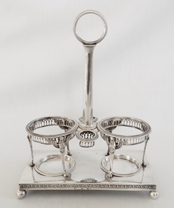 Empire sterling silver oil and vinegar set, French hallmark Rooster, early 19th century