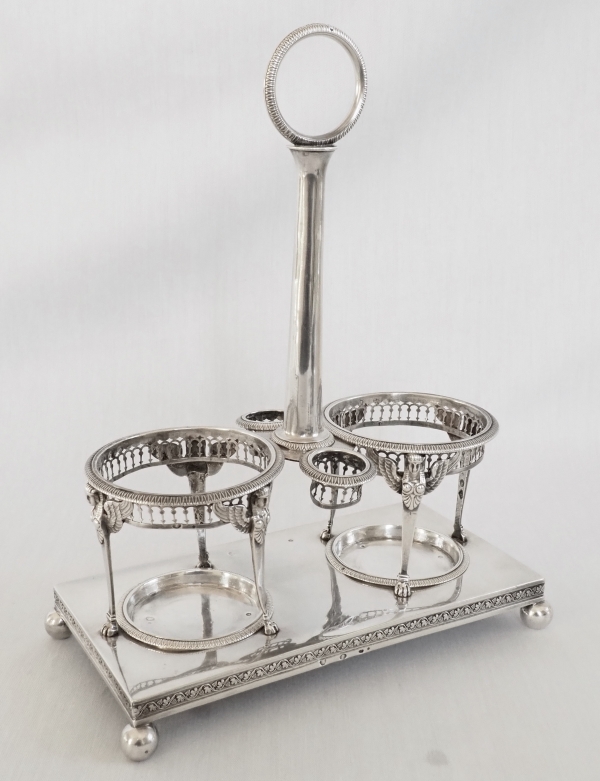 Empire sterling silver oil and vinegar set, French hallmark Rooster, early 19th century