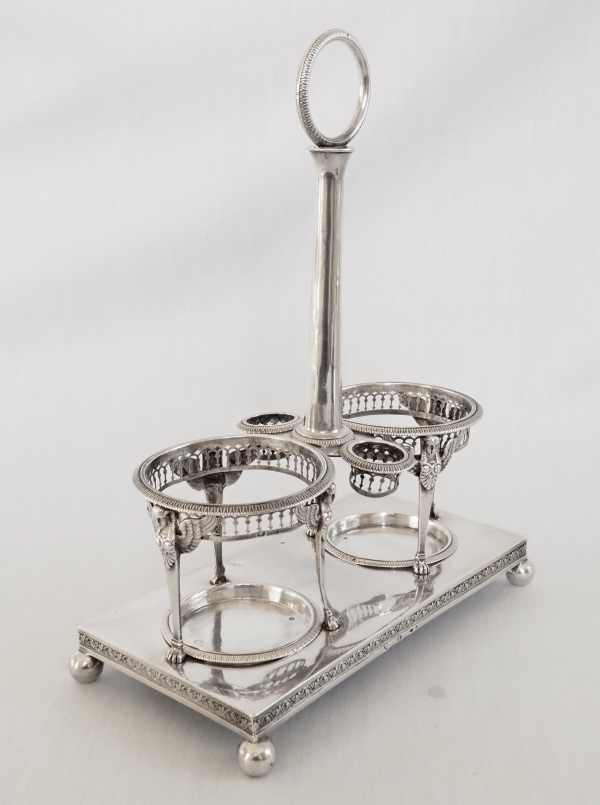 Empire sterling silver oil and vinegar set, French hallmark Rooster, early 19th century