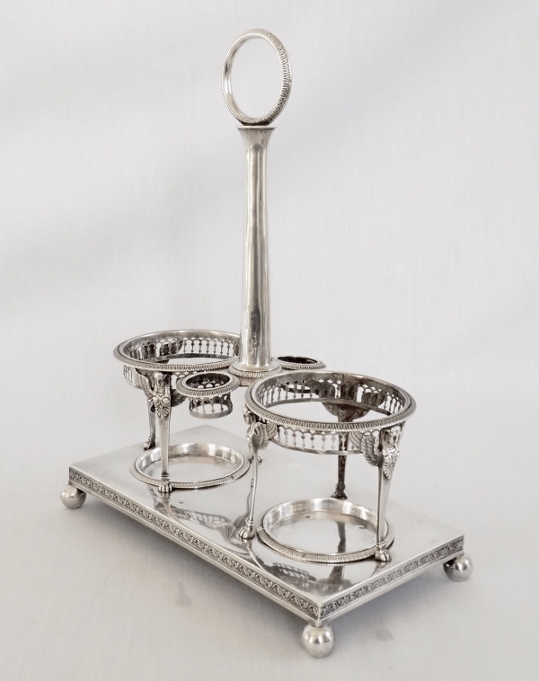 Empire sterling silver oil and vinegar set, French hallmark Rooster, early 19th century