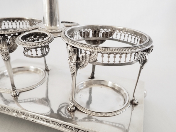 Empire sterling silver oil and vinegar set, French hallmark Rooster, early 19th century