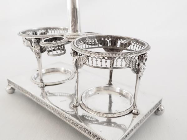 Empire sterling silver oil and vinegar set, French hallmark Rooster, early 19th century
