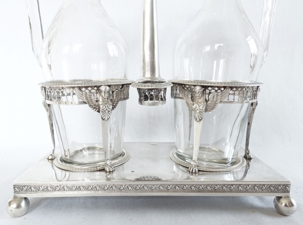 Empire sterling silver oil and vinegar set, French hallmark Rooster, early 19th century