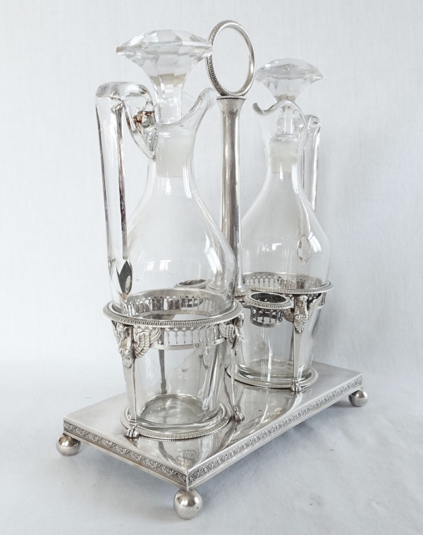 Empire sterling silver oil and vinegar set, French hallmark Rooster, early 19th century