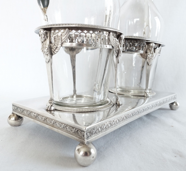 Empire sterling silver oil and vinegar set, French hallmark Rooster, early 19th century
