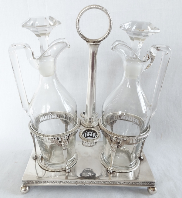 Empire sterling silver oil and vinegar set, French hallmark Rooster, early 19th century