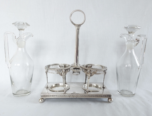 Empire sterling silver oil and vinegar set, French hallmark Rooster, early 19th century