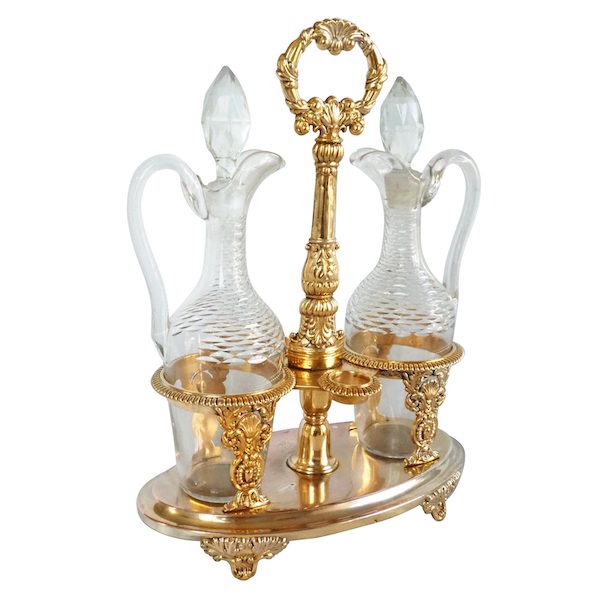 Vermeil oil and vinegar set, Marquis crown engraved - early 19th century circa 1830