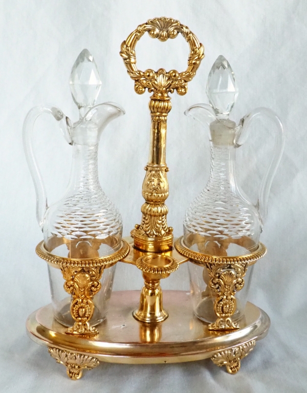 Vermeil oil and vinegar set, Marquis crown engraved - early 19th century circa 1830