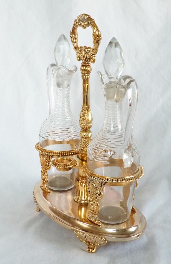 Vermeil oil and vinegar set, Marquis crown engraved - early 19th century circa 1830