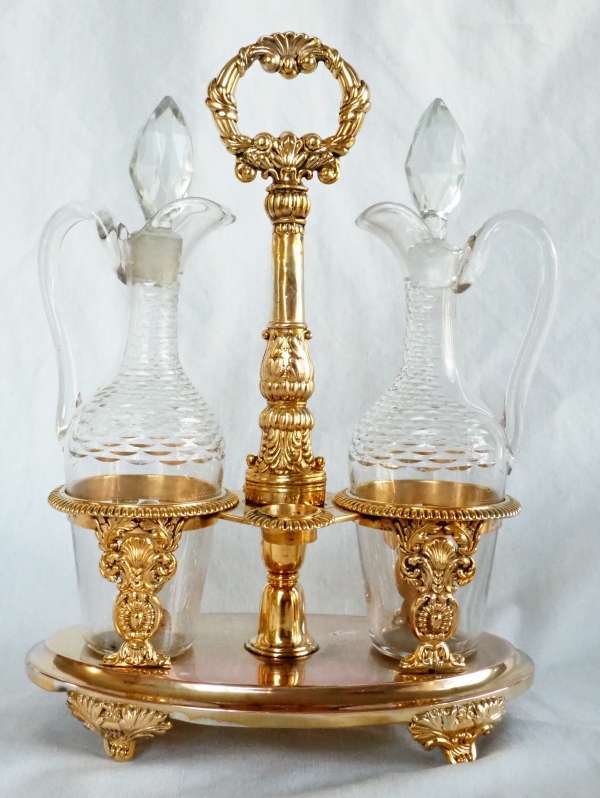 Vermeil oil and vinegar set, Marquis crown engraved - early 19th century circa 1830