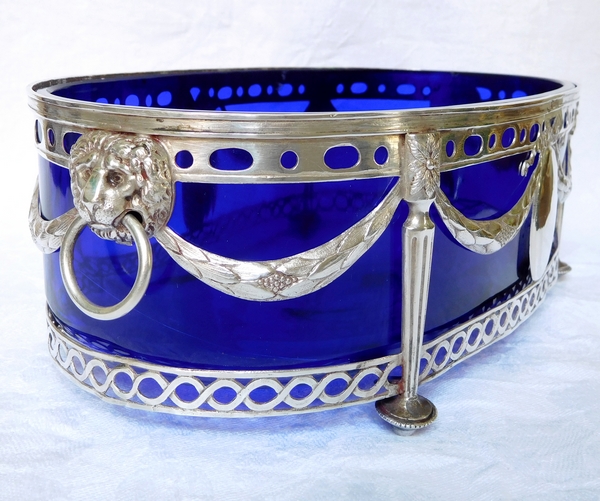 Sterling silver and cobalt blue crystal Louis XVI table centerpiece / jardiniere - 18th century