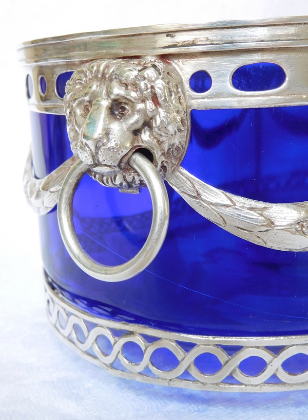 Sterling silver and cobalt blue crystal Louis XVI table centerpiece / jardiniere - 18th century