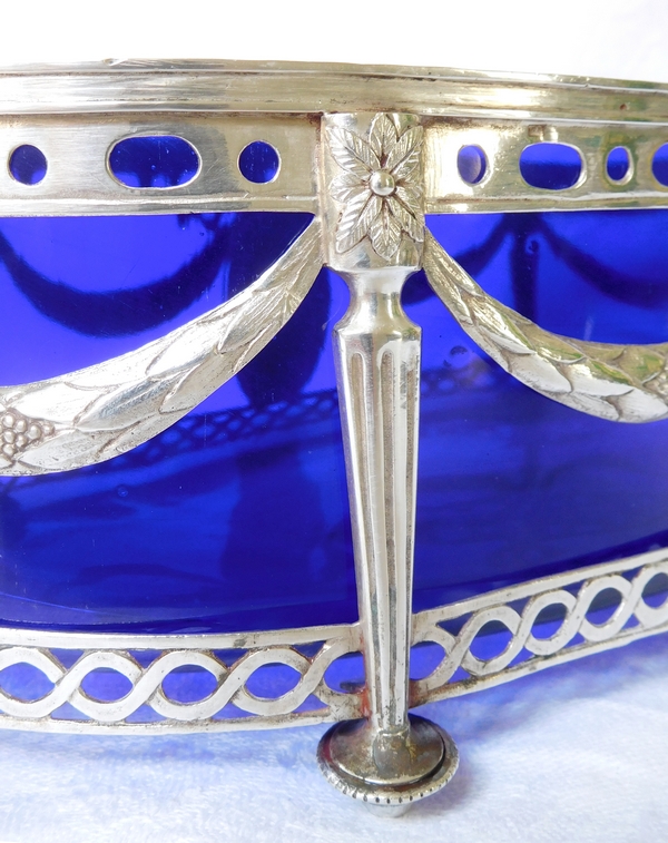 Sterling silver and cobalt blue crystal Louis XVI table centerpiece / jardiniere - 18th century