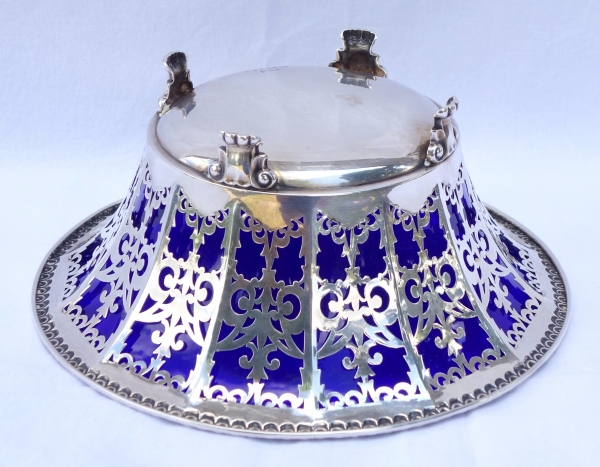 Empire style sterling silver and cobalt blue crystal crackers / candy bowl