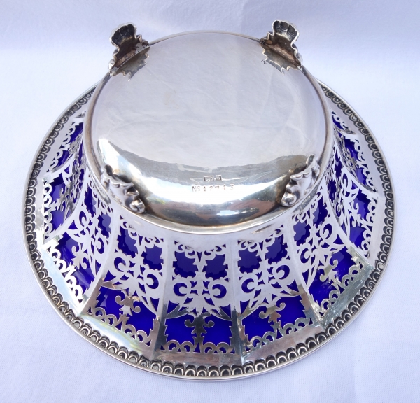 Empire style sterling silver and cobalt blue crystal crackers / candy bowl