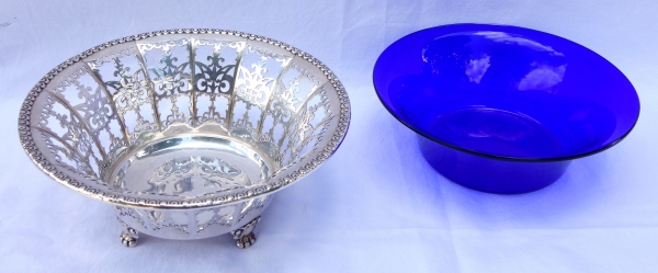 Empire style sterling silver and cobalt blue crystal crackers / candy bowl