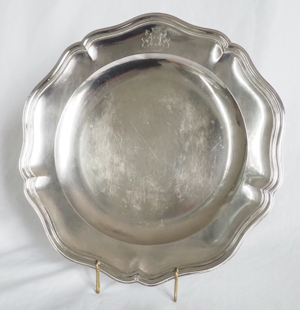 Large sterling silver vegetable dish, coat of arms and crown of count, 19th century circa 1850