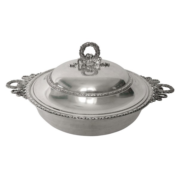 Antique French sterling silver vegetable dish, Louis XVI style