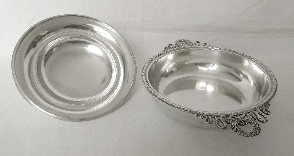 Antique French sterling silver vegetable dish, Louis XVI style