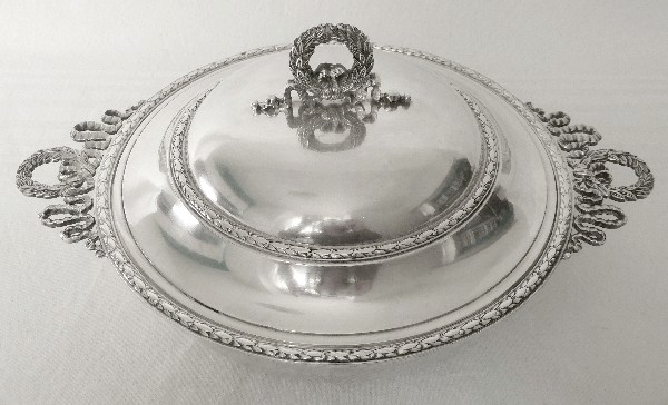 Antique French sterling silver vegetable dish, Louis XVI style