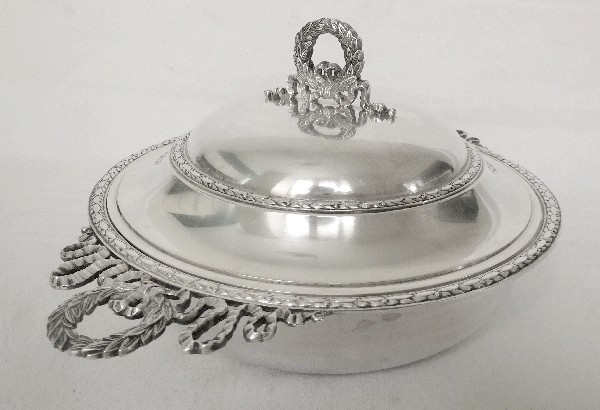 Antique French sterling silver vegetable dish, Louis XVI style