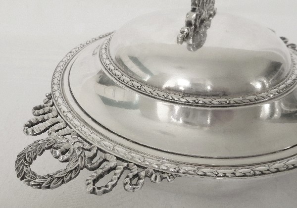 Antique French sterling silver vegetable dish, Louis XVI style